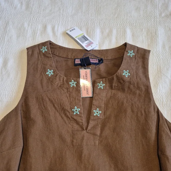 Vineyard Vines women's size 4 Del Mar Shift dress Coconut with  teal NWT - Picture 7 of 8